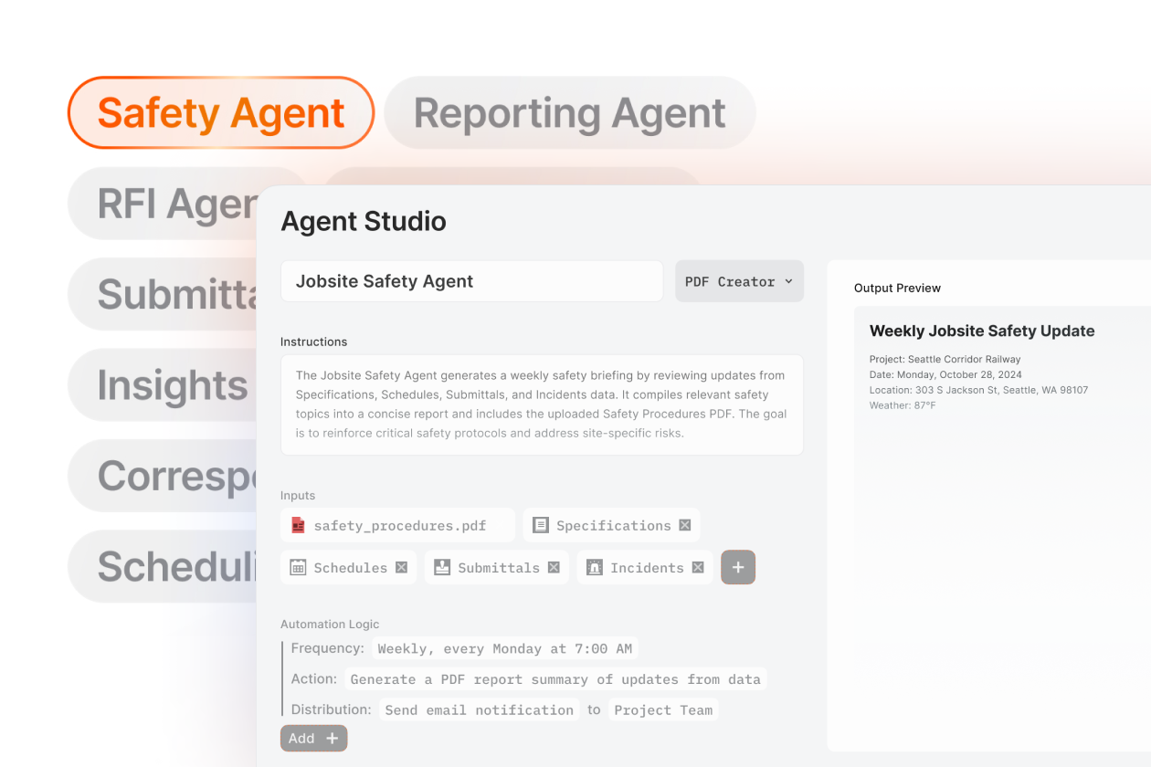 Procore's Agent Studio UI