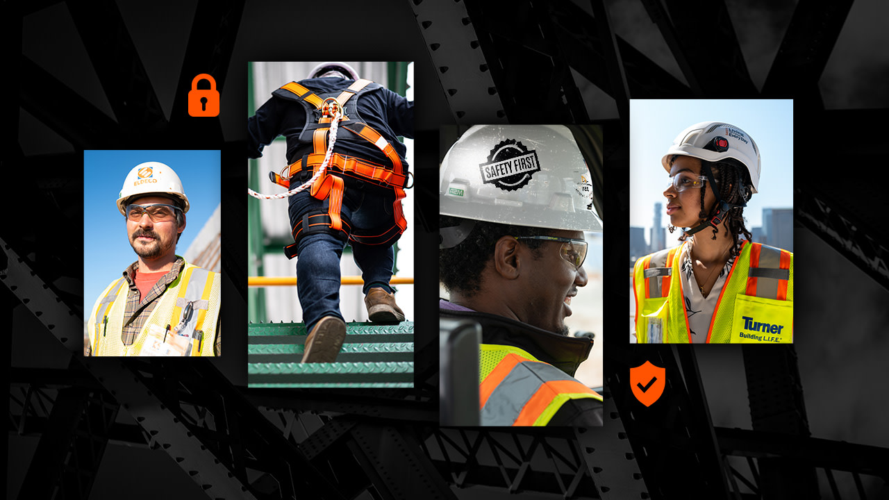 A collage of people wearing safety gear