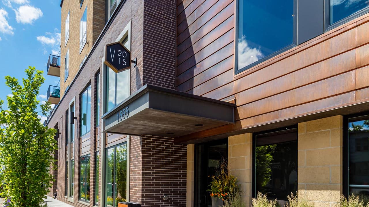 Low angle shot of a building's entrance