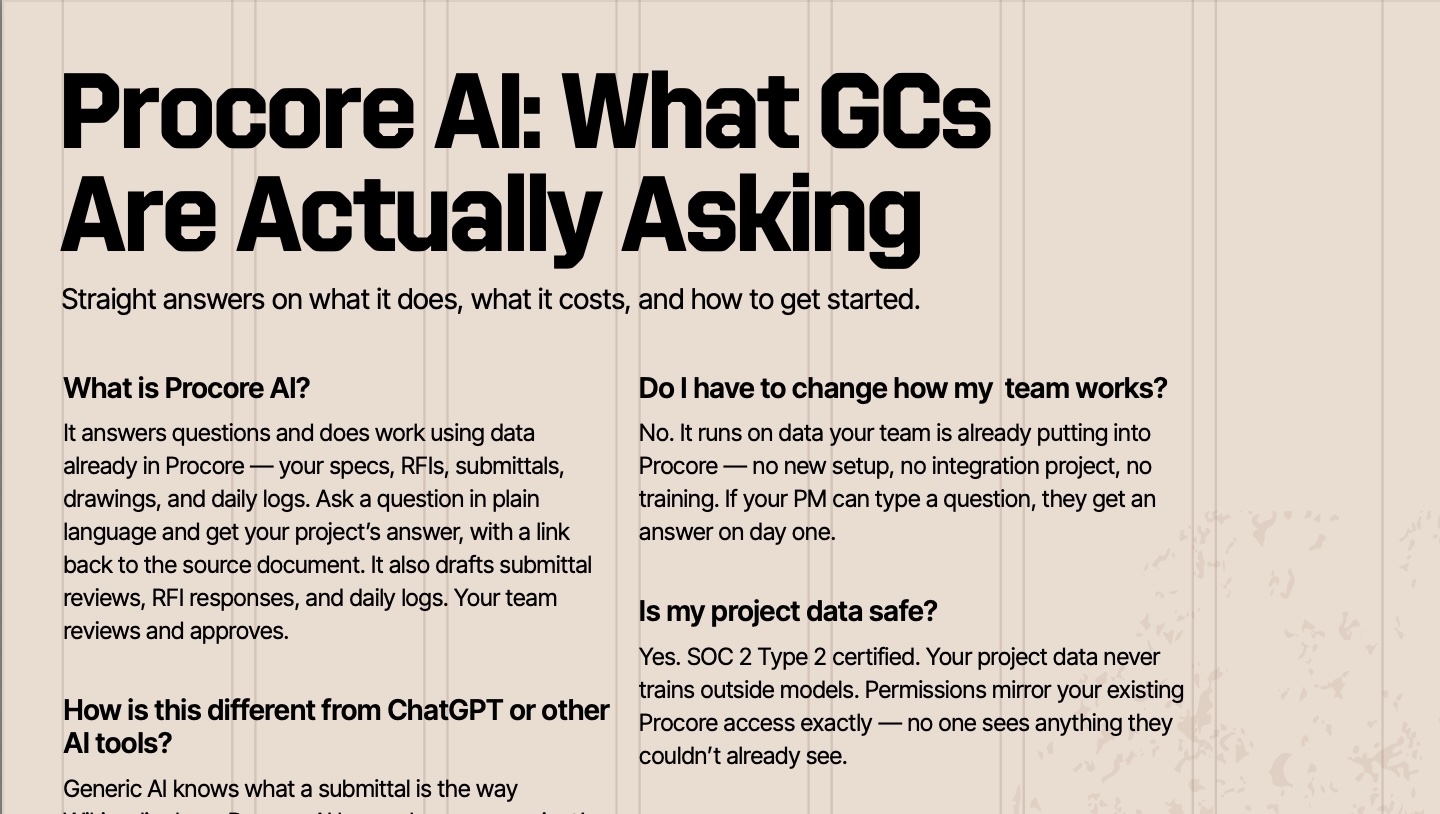 Answers to common questions that GCs have about Procore AI 