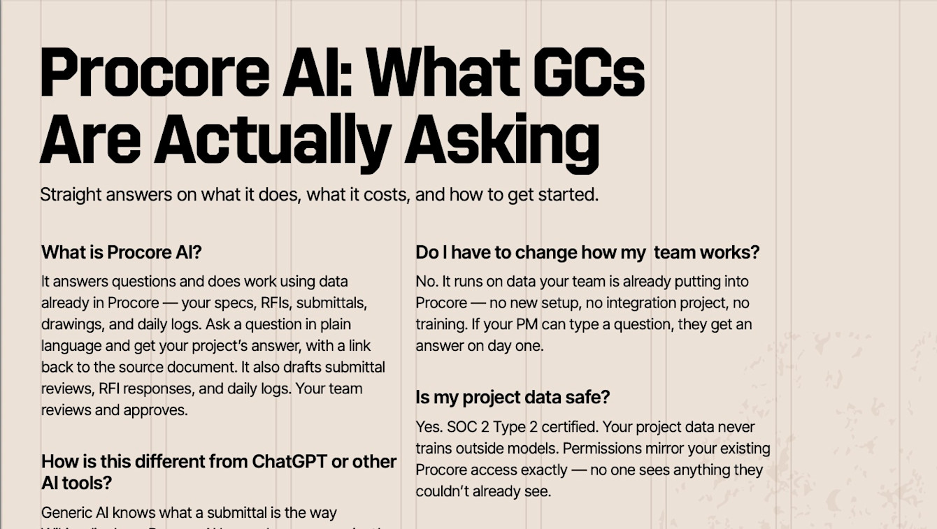 Answers to common questions that GCs have about Procore AI 