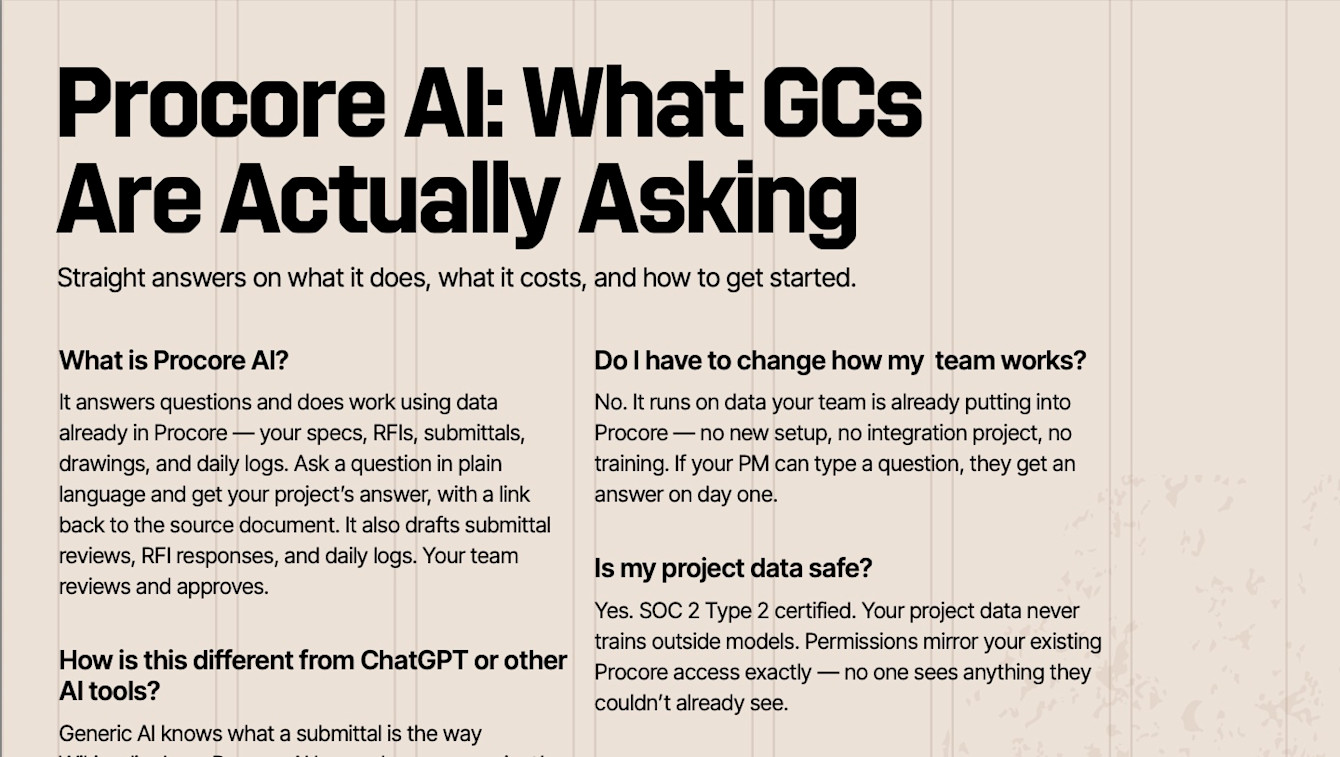 Answers to common questions that GCs have about Procore AI
