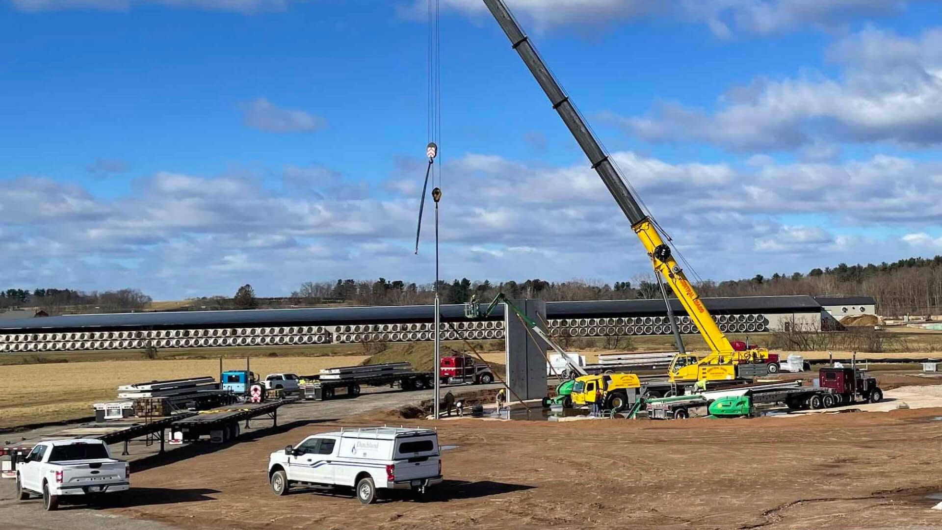 Trucks arriving to a construction site