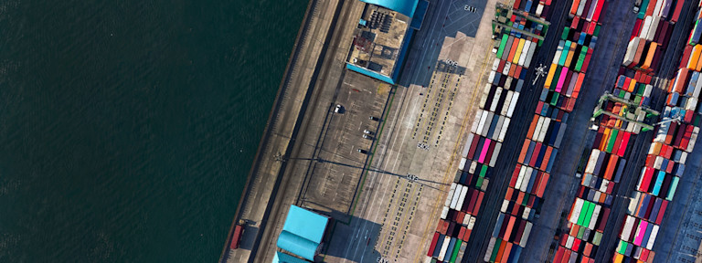 aerial view of a dock with containers