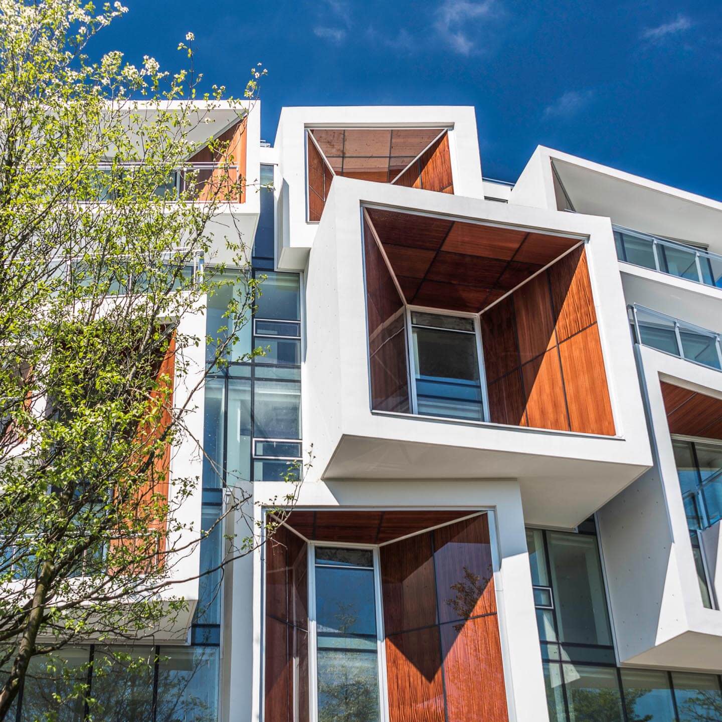 Low angle view of squared design building