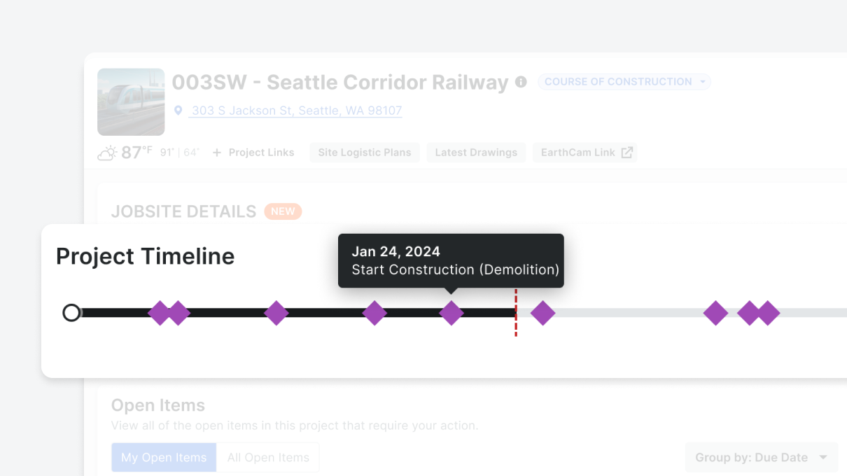 Screen of a project timeline