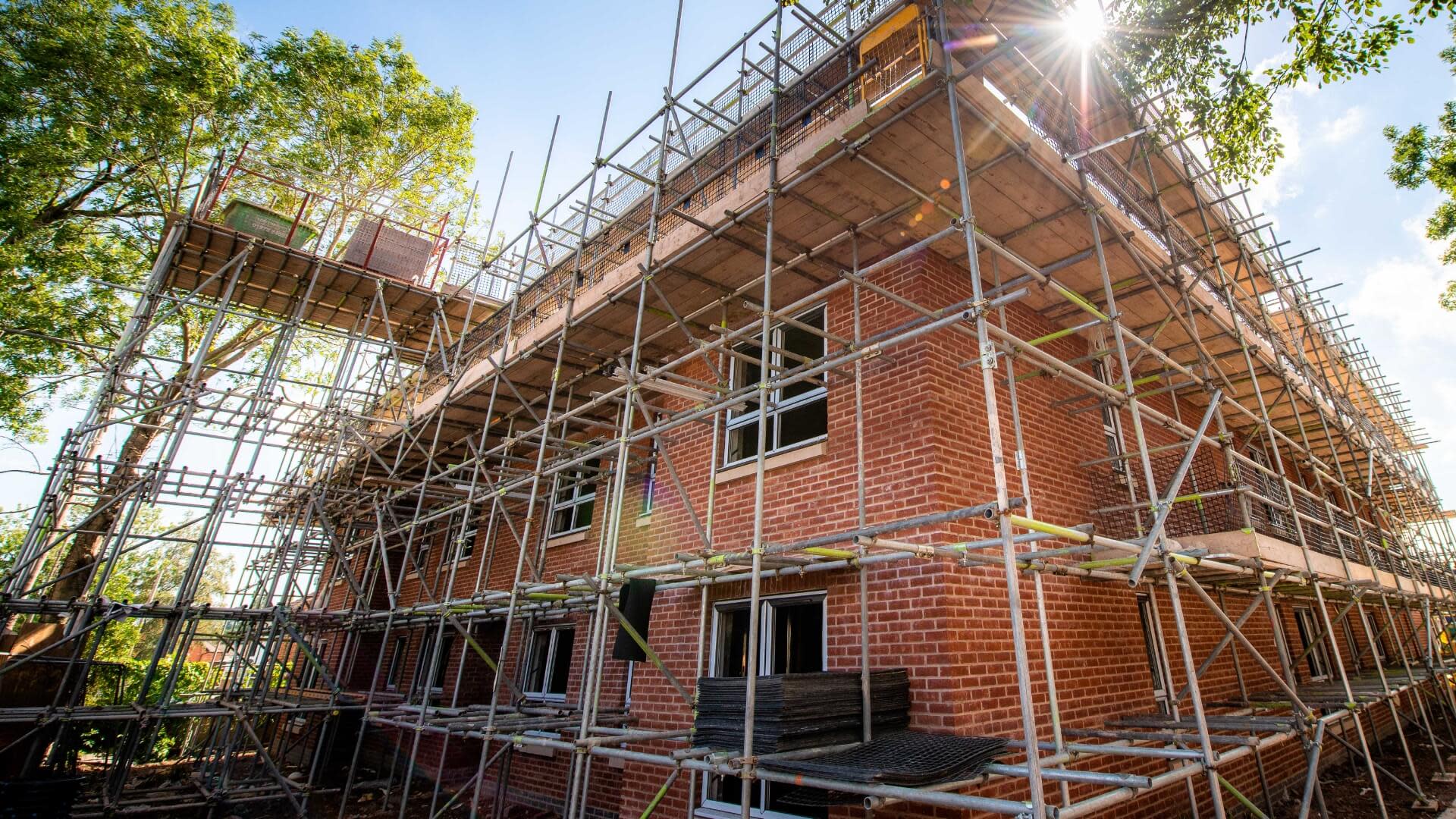 Scaffolding surrounding a house