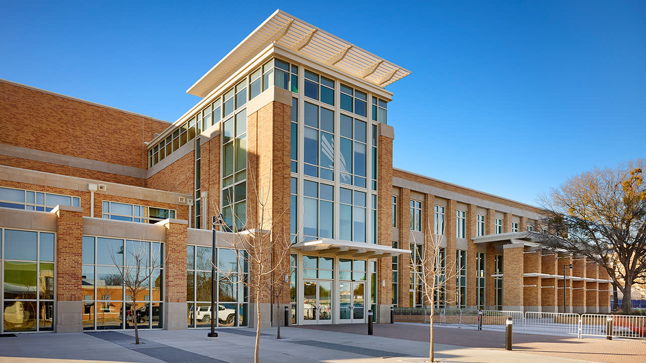 Low angle view of a College's entrance