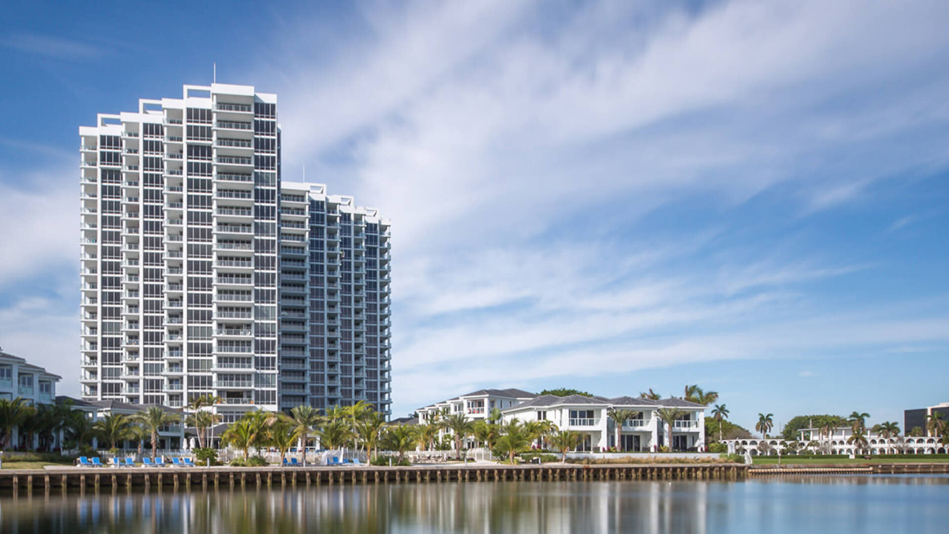 A picturesque oceanfront resort situated by the water