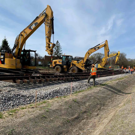 Construction equipment on a track