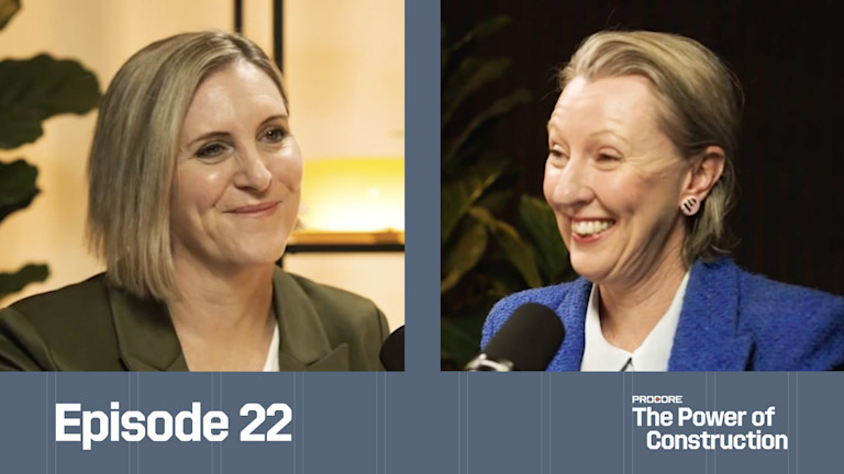 Two women having a conversation on Procore's podcast