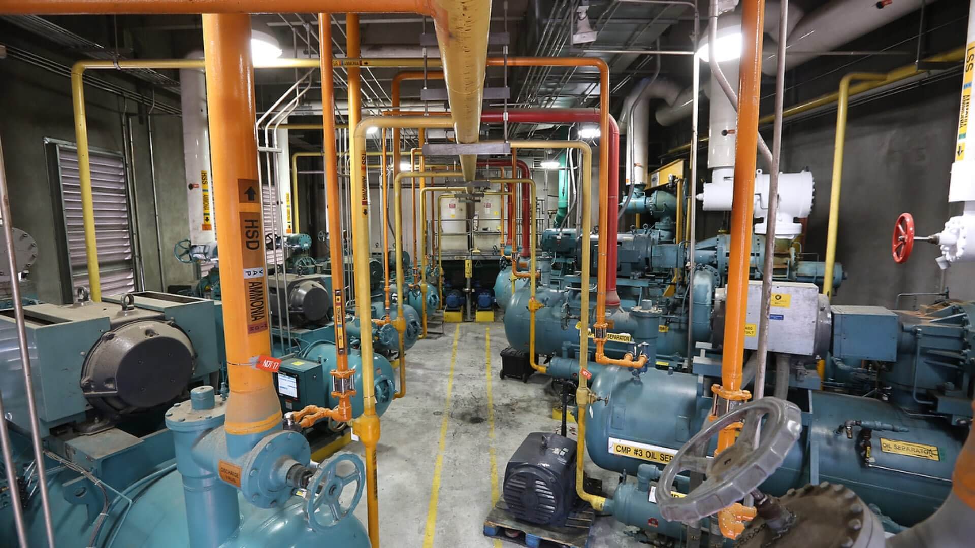 Large pump room with pipes