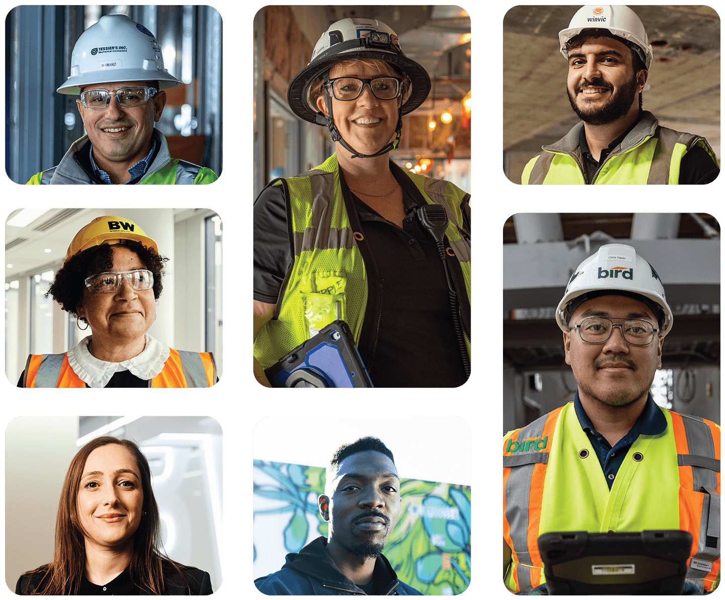 Several images of different construction workers