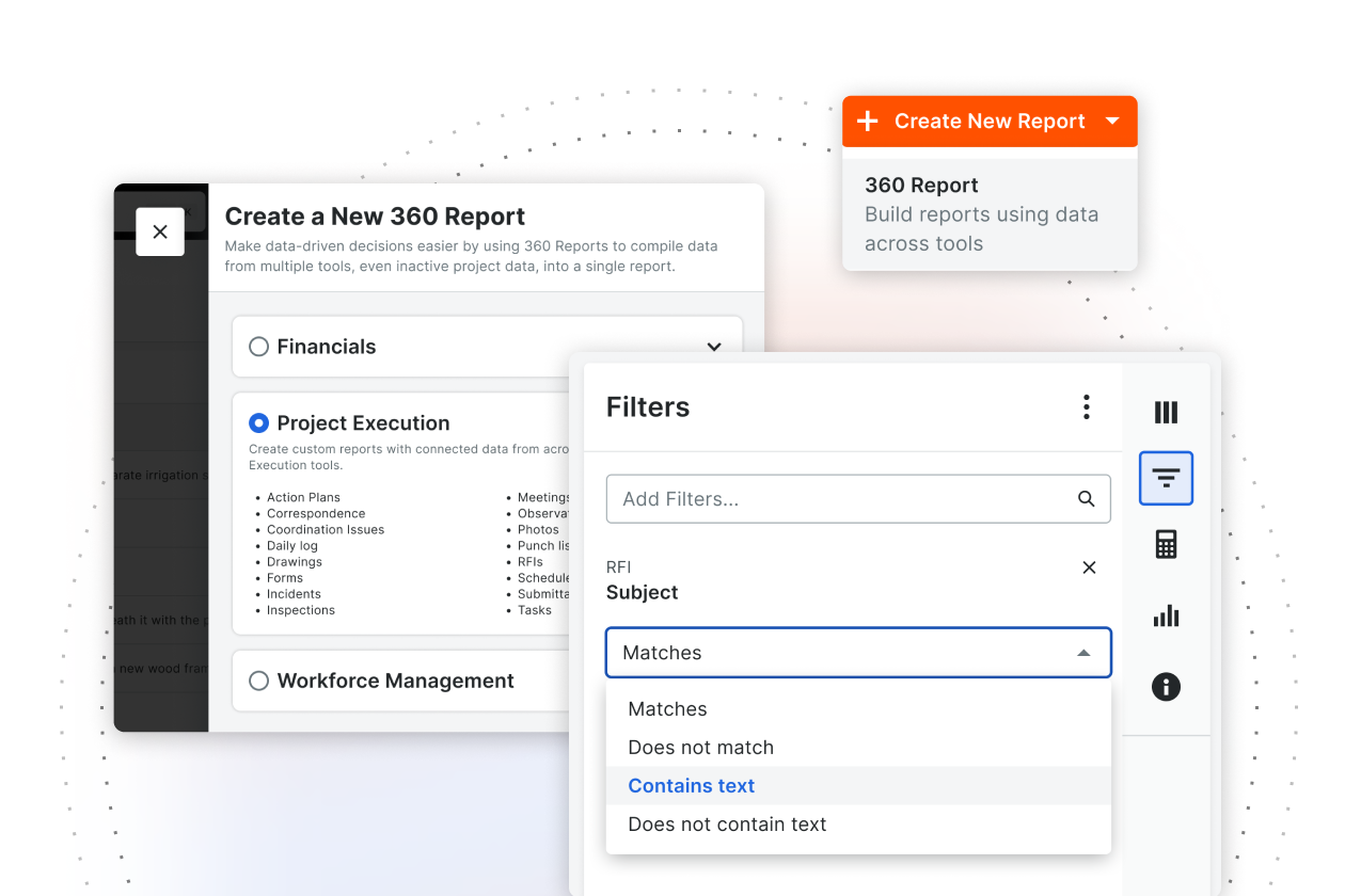 Procore's 360 report screen