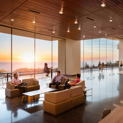 hotel's lobby with a panoramic view