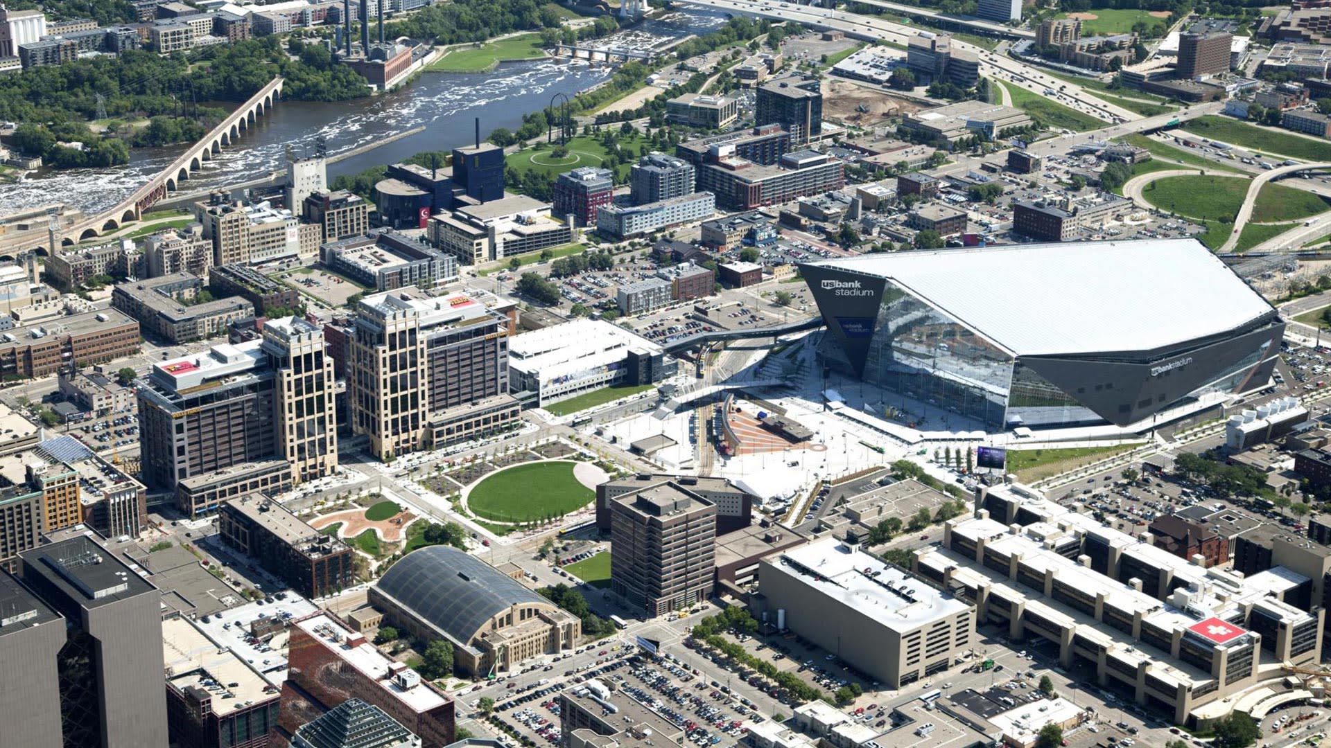 Aerial view of US Bank Stadium