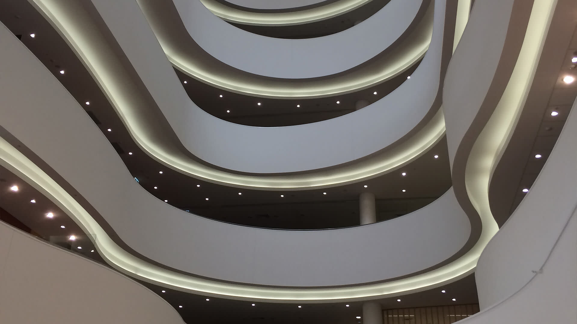 A building's different floors seen from the interior, from the lowest to the highest