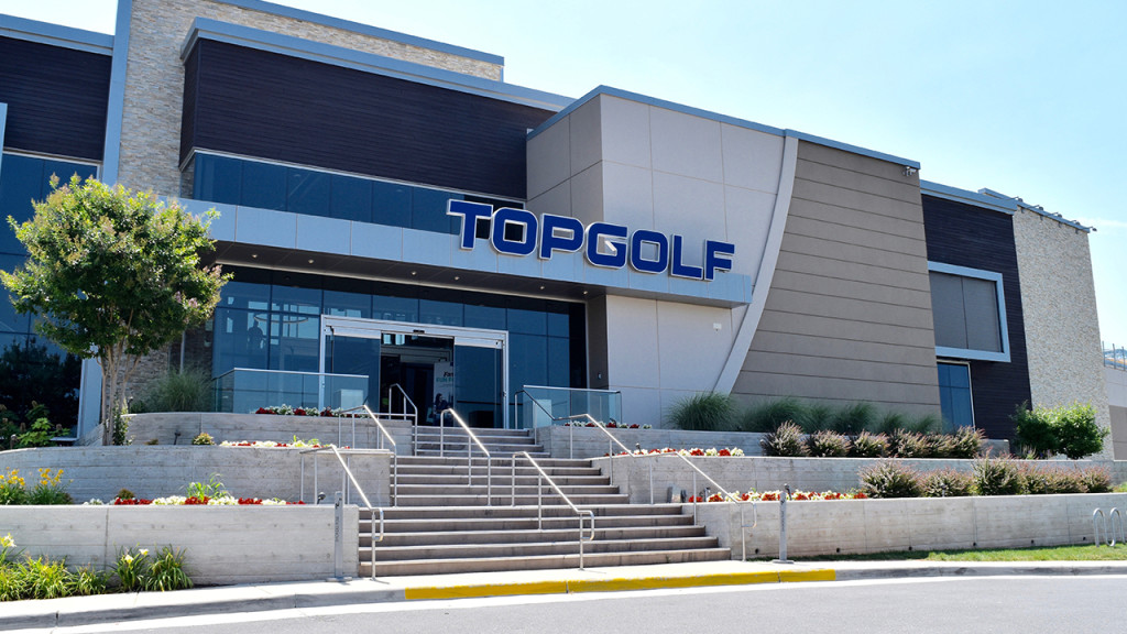 Front view of Topgolf's building