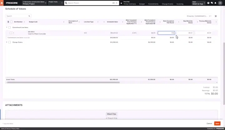 Animation of Procore's Invoice Management product UI