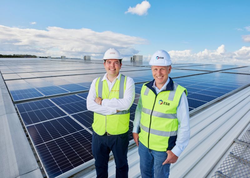 Solar Bay's James Doyle and ESR's Phil Pearce.  The two companies will invest around $500 million putting solar panels on ESR warehouse roofs in the next 10 years.