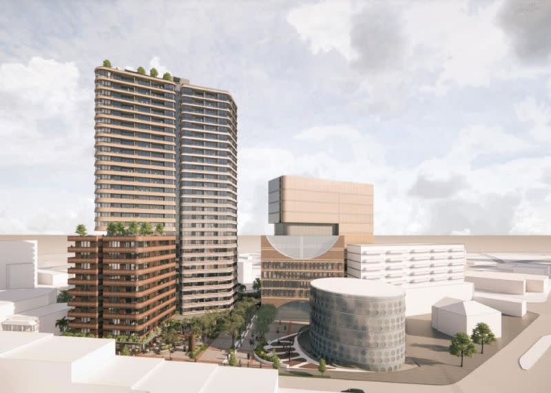 The proposal will sit adjacent to Built's already-completed first phase—a six-storey public library and a 14-storey mixed use commercial tower.