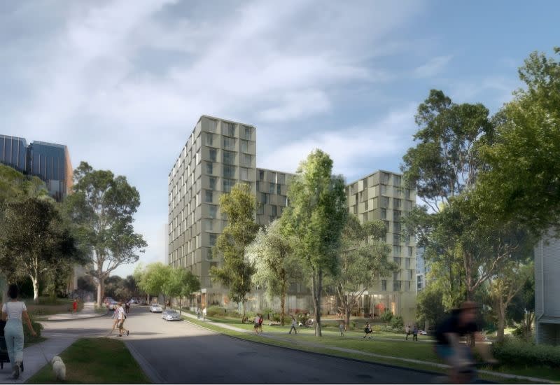 An EMBECE Studio rendering of Point Capital’s approved 606-room Macquarie Park student housing project.