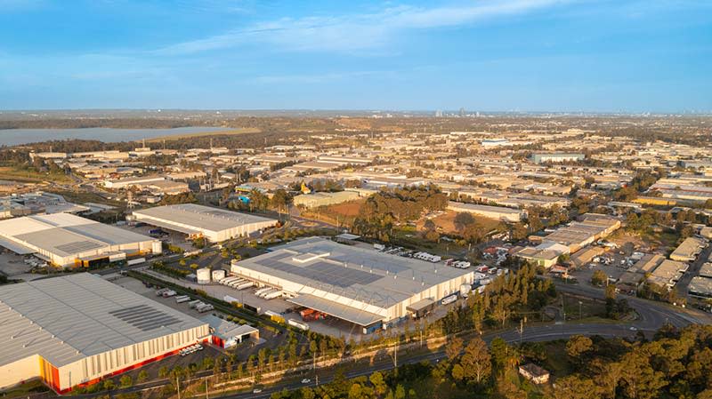 Aerial View of an Industrial Zone with factories and warehouses