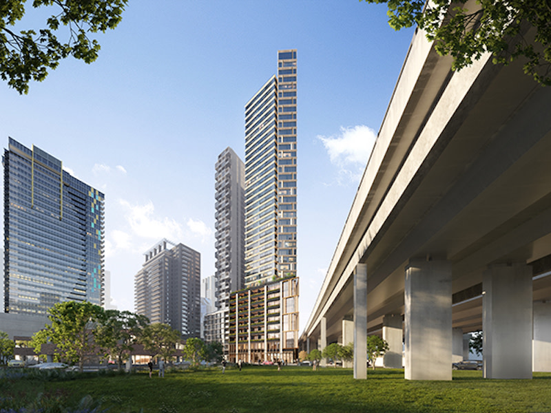 A render of a tall residential building, a Samma Property Group development, Samma on Haig Street at Southbank in Melbourne.