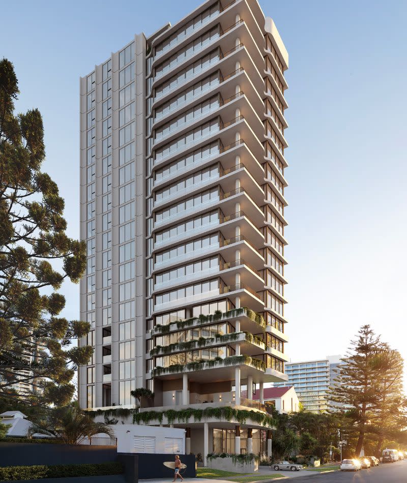 A rendering of the approved tower proposal by GCAP Property for 12-14 Hamilton Avenue, Surfers Paradise.