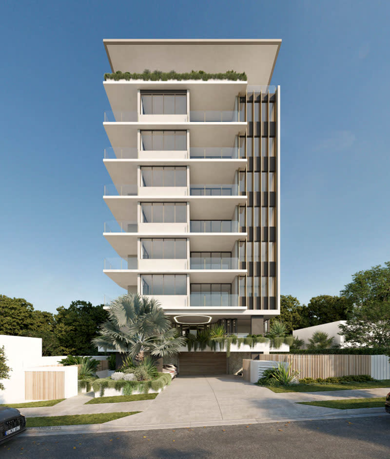 The apartment block, if realised, will hold ocean and Broadwater views from its upper levels. Image: BDA Architecture