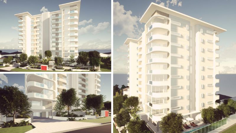 Renders of the proposed 11-storey residential tower at Pimpama.