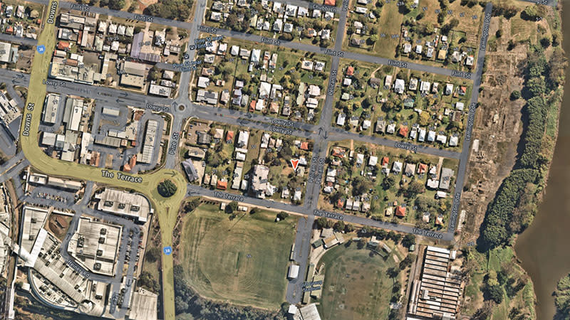 Aerial image of 35-37 Lowry Street, 2-6 Pelican Street and 27-30 The Terrace, North Ipswich.