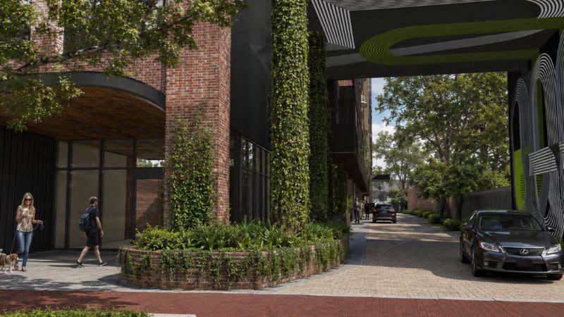 A rendering of the driveway at Finbar's West Leederville towers.