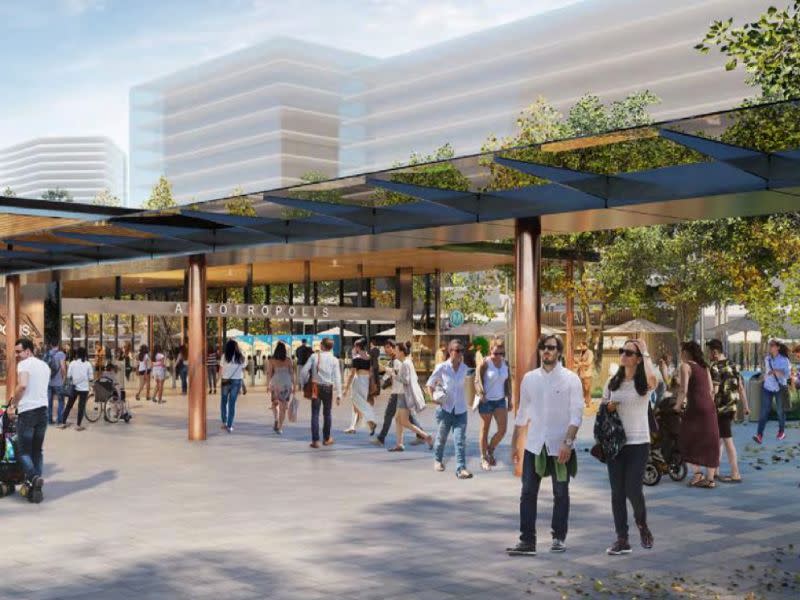 An artist's impression of the transport hub which will be at the centre of the Western Sydney Aerotropolis.