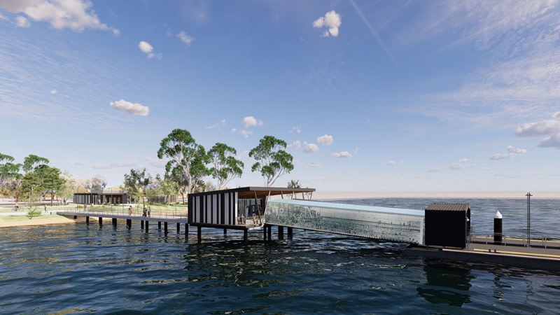 rendering of a ferry terminal on the Swan River