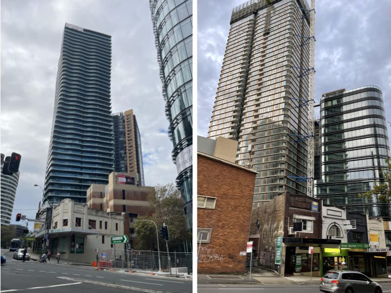 buildings on the site at 524-542 Pacific Highway, St Leonards show the telstra exchange building and aging two storey commercial buildings.