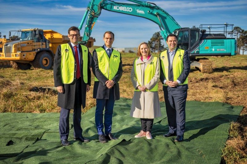 Mirvac's integrated investment portfolio head Campbell Hanan, industrial general manager Richard Seddon, chief executive Susan Lloyd-Hurwitz and Minister for Western Sydney Stuart Ayres at the announcement of the new Aspect Industrial Estate in Western Sydney. Source: Mirvac