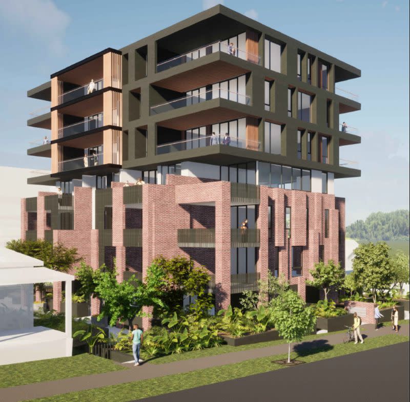 Plans have also been lodged with Wollongong City Council for this seven-storey residential building with 24 apartments.  The main picture shows a render of the Catholic diocese's Shopbop development.