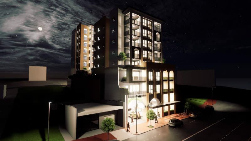 A rendering of the Terminus Lane project at night from Albany Highway.