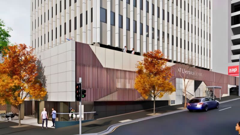 A rendering of the apartment tower conversion proposed for the Police headquarters in Hobart.