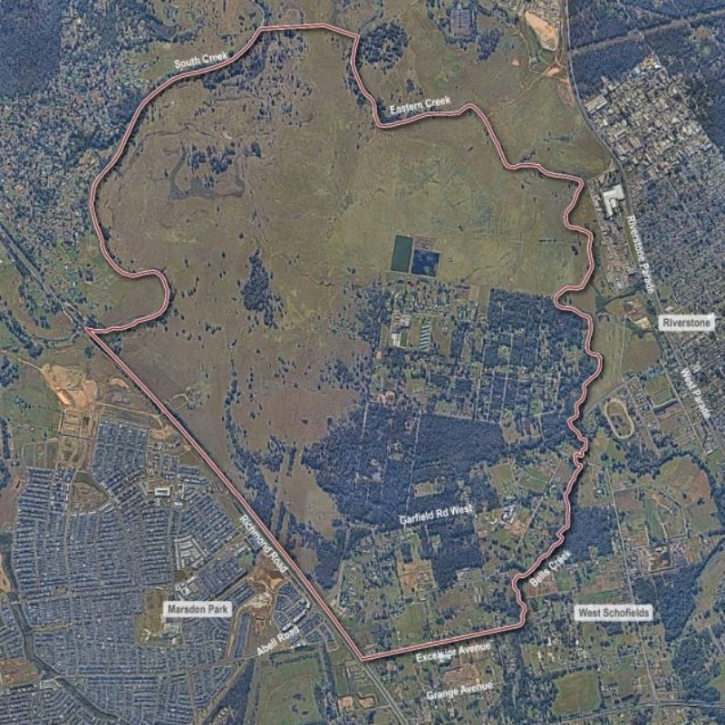 A map of the Marsden Park North rezoned area.