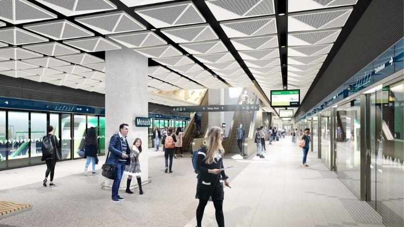 A render of the Monash station, part of the Melbourne Rail Loop project.