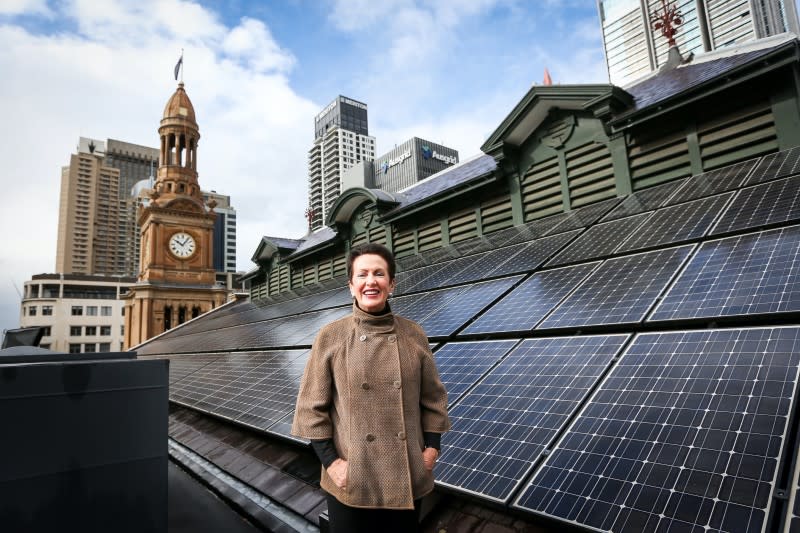 City of Sydney mayor Clover Moore who spearheaded the recent gas ban, on the roof of the council buildings in July 2020 when the council became fully electrified with renewable energy sources.