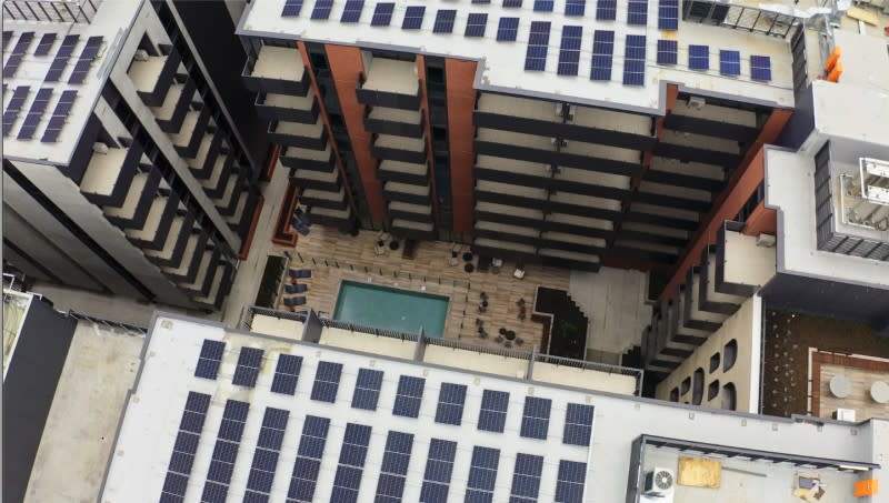 An aerial image of the shared internal courtyard for the project.