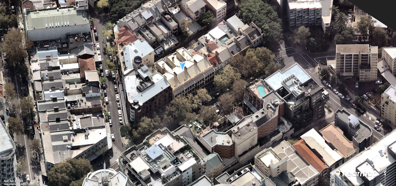 The terraces on Bayswater Road, Potts Point (marked). Source: Nearmap