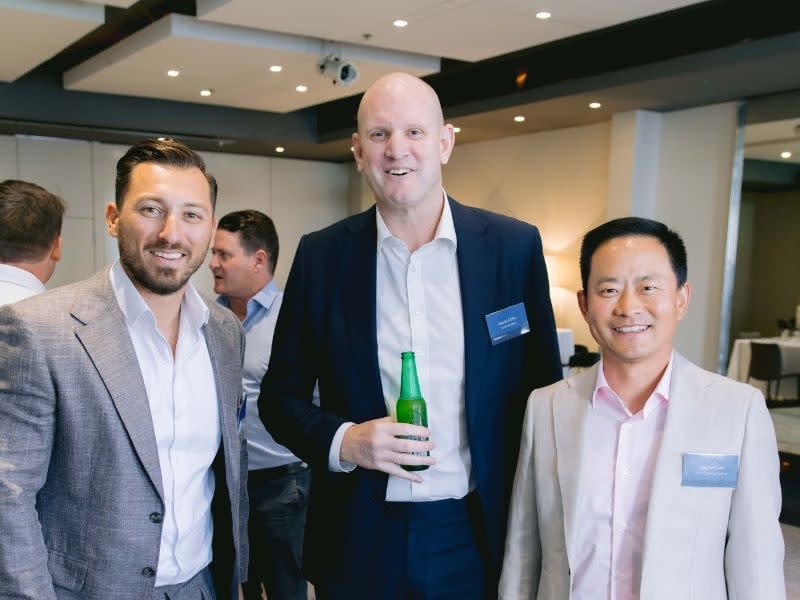 Urban Property Group chief operating officer Mark Elias, Centuria Bass chief executive David Giffin and Sun Property Group founder Wayne Sun.