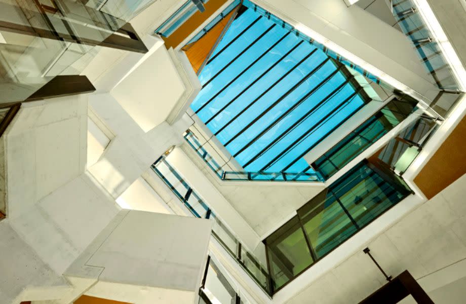 The four-level-high concrete and glass void in the centre of the University of Queensland Oral Health Building.