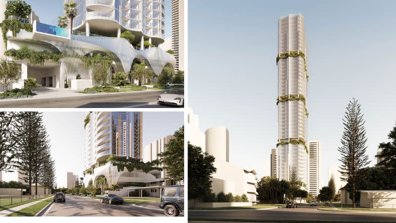 Renders of Abedian & Co's proposed 47-storey residential tower at Mary Avenue, Broadbeach.