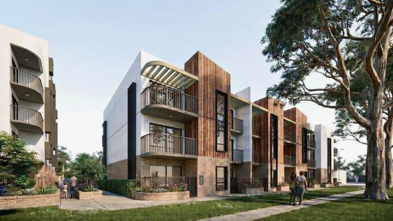 A rendering of the residential precinct proposed for Salisbury Plans designed by Bell Architecture.