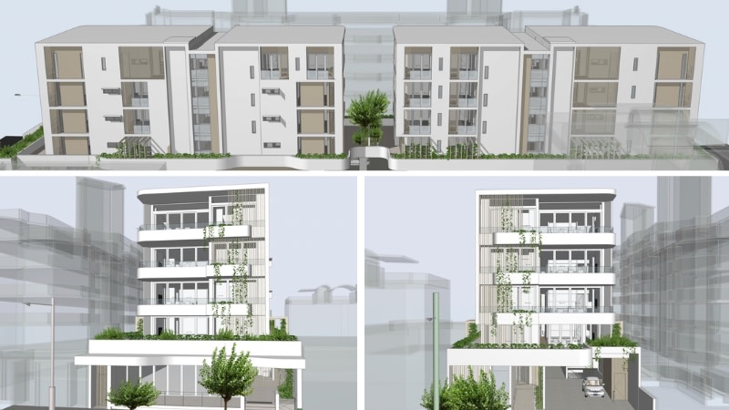 Renderings of the midrise mixed-use scheme proposed for 21 Brisbane Road, Mooloolaba.